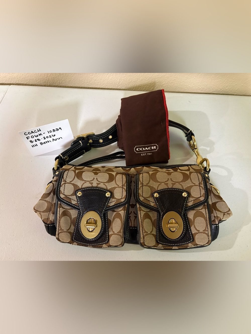 Coach 65th Legacy Signature Shoulder Bag, Black Trim, Stripe Lining F06K - 10339 - Picture 11 of 11